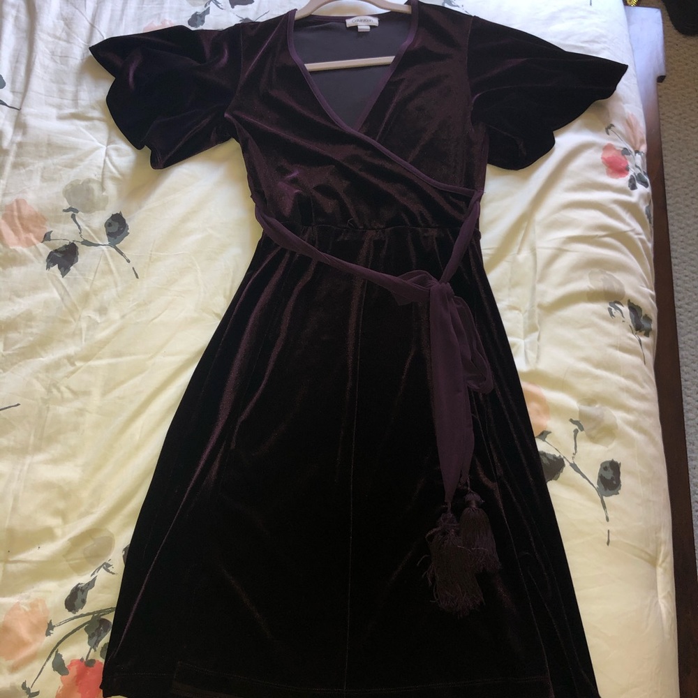 Velvet deep purple midi dress